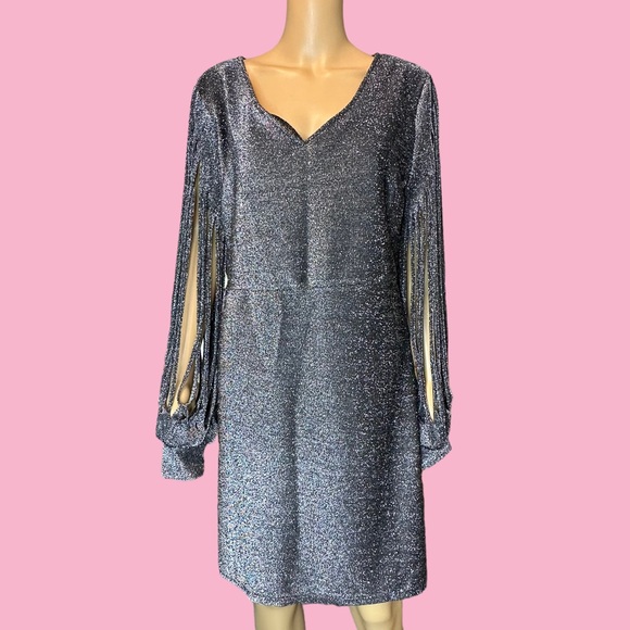 So Cute Dresses & Skirts - Womens Pencil Dress Glitter Black Size XL Knee Length Stretch Strappy Sleeve